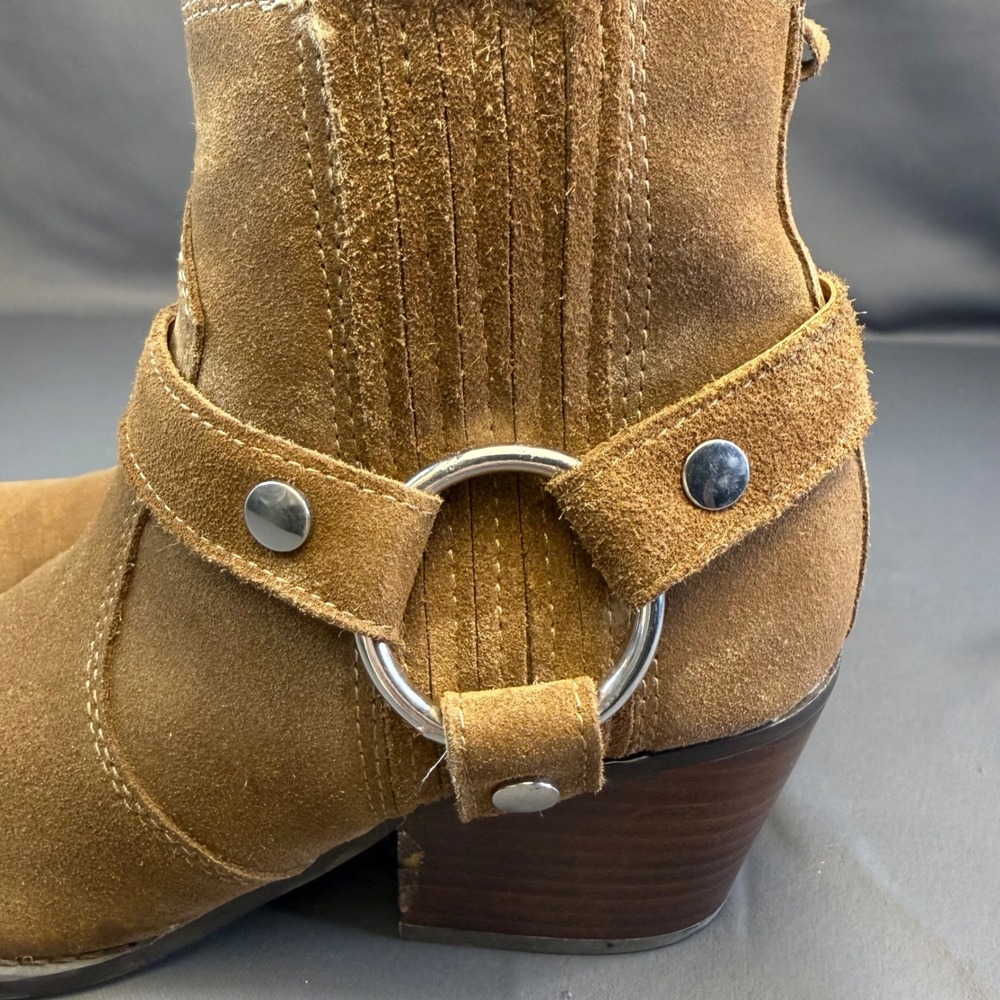 Marc Fisher LTD Halie Tan Suede Harness Western Ankle Boots BOHO Womens 9M - Picture 9 of 16